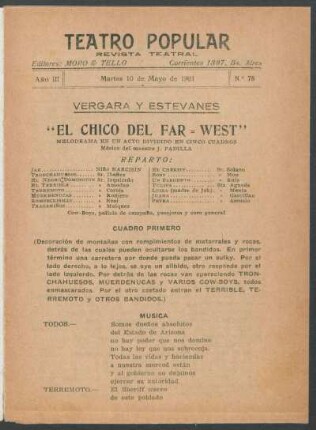 3.1921=Nr. 78: El chico del far-west : meldodrama en un acto dividido en cinco cuadros