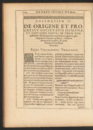 Colloquium IV. De Origine Et Progressu Societatis Humanae, Et Coitionis Populi in Unam Rem publicam. [...]