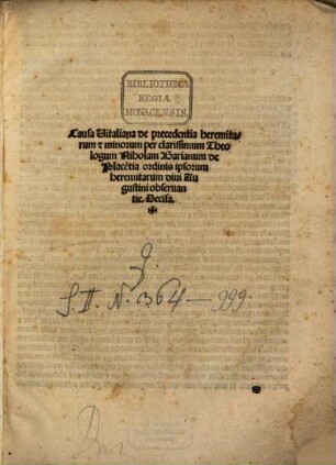 Causa Vitaliana de precedentia heremitarum et minorum decisa