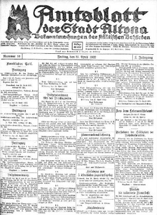 Nummer 16 : Freitag, den 21. April 1922
