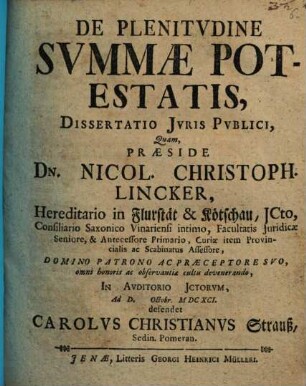 De plenitudine summae potestatis : dissertatio iuris publici