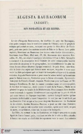 2.Ser. 4.1865/66: Augusta Rauracorum (August) : Son fondateur et ses ruines