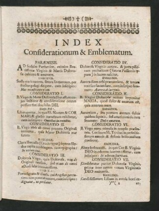 Index Considerationum & Emblematum.