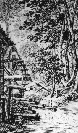 Boxberg/O.L.-Bärwalde. Mühle, Wasserrad nach einer Zeichnung von Schulz, 1789