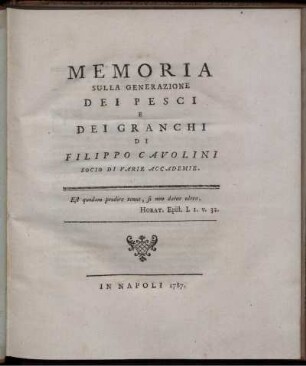 Memoria sulla generazione dei pesci e dei granchi
