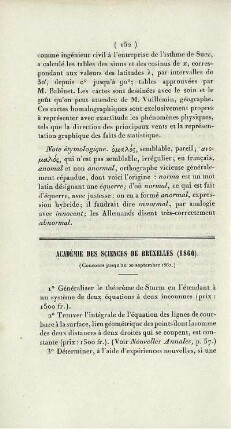 Académie des sciences de Bruxelles (1860).