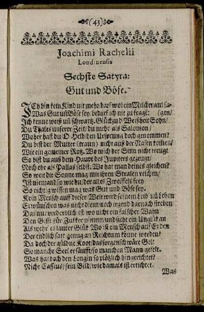 Sechste Satyra: Gut und Böse.