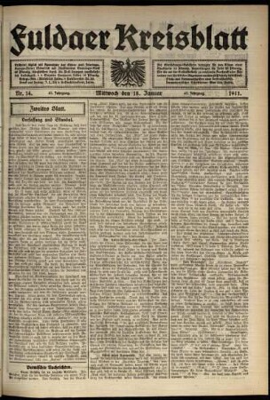 Zweite Ausgabe vom Mittwoch, den 18. Januar 1911.