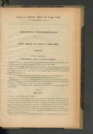 Annexe du Bulletin Officiel du Congo belge. (15 décembre 1911.)