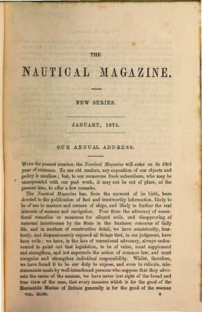 Nautical magazine : a magazine for those interested in ships and the sea. 43. 1874