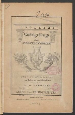 Unpolitische Lieder : von Hoffmann von Fallersleben ; Op. 108