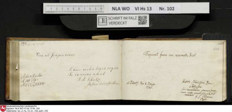 Stammbuch des Johann Christian Wilhelm Schütze aus                            Braunschweig