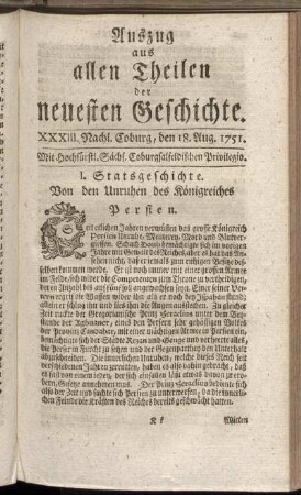 XXXIII. Nachl. Coburg, den 18. Aug. 1751.