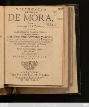 Disputatio Iuridica De Mora