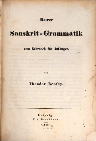 Kurze Sanskrit-Grammatik : zum Gebrauch für Anfänger
