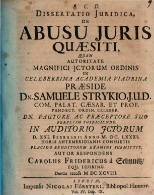 Diss. iur. de abusu iuris quaesiti