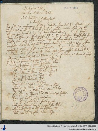 Nachlass J. G. Jacobi (NL 7/IV B 377-382) : Briefwechsel Ch. Schlegel - Jacobi