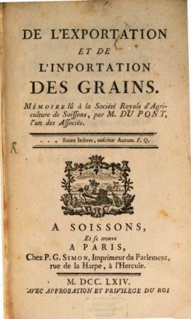 De l'exportation des Grains
