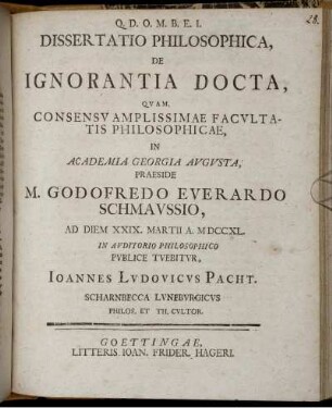 Dissertatio Philosophica, De Ignorantia Docta