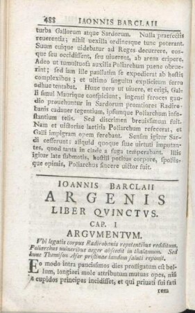 Ioannis Barclaii Argenis Liber Qvinctvs.