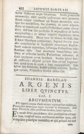 Ioannis Barclaii Argenis Liber Qvinctvs.