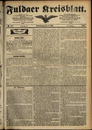 Erste Ausgabe vom Donnerstag, den 12. Mai 1910.