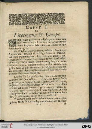 Capvt I. De Lipothymia & Syncope