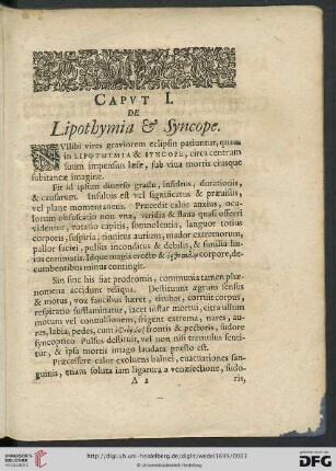 Capvt I. De Lipothymia & Syncope