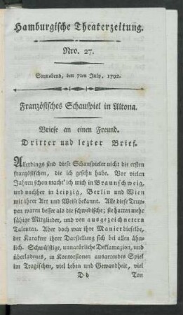 Nro. 27. Sonnabend, den 7ten July, 1792