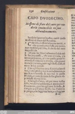 Capo Duodecimo. Massime di stato del cuore per renderlo invincibile ne'suoi abbandonamenti.