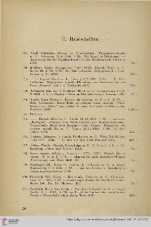 II. Handschriften (Nr. 189-243)