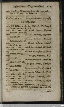 Dissertationes, Programmata et alia Schediasmata