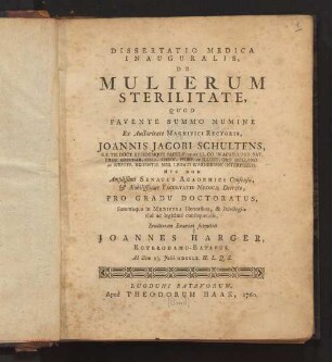 Dissertatio Medica Inauguralis, De Mulierum Sterilitate