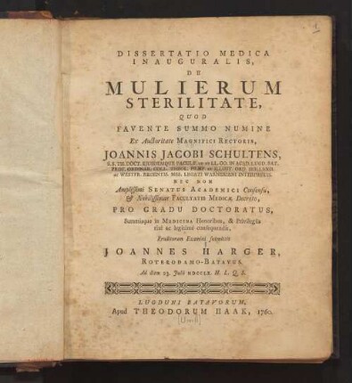Dissertatio Medica Inauguralis, De Mulierum Sterilitate