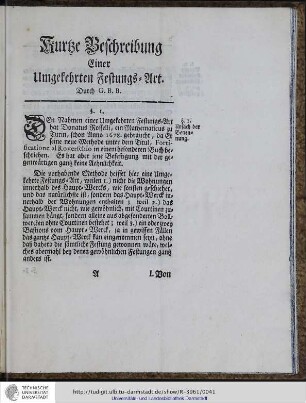 Kurze Beschreibung einer Umgekehrten Festungs-Art