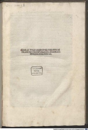 Orationes Philippicae : mit Kommentar und Widmungsbrief an den Korrektor Johannes Maria Aureolus von Franciscus Mataratius