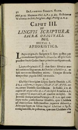 Caput III. De Linguis Scripturae Sacrae Originalibus