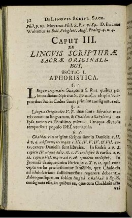 Caput III. De Linguis Scripturae Sacrae Originalibus
