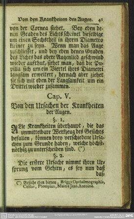 Cap. V. Von den Ursachen der Krankheiten der Augen