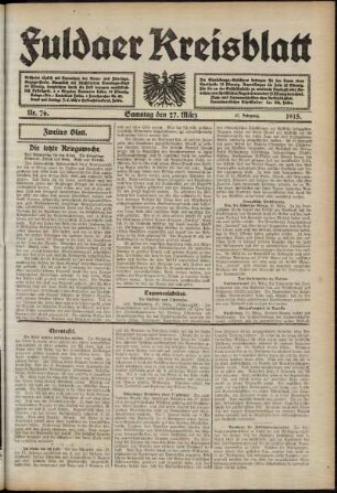Zweite Ausgabe vom Samstag, den 27. März 1915.