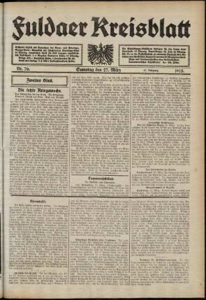 Zweite Ausgabe vom Samstag, den 27. März 1915.