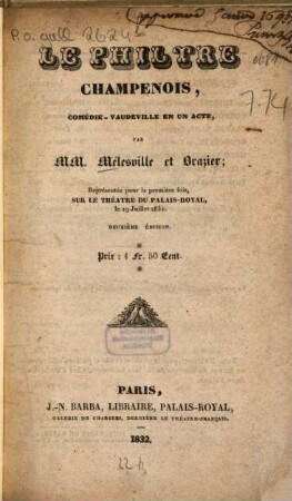 Le philtre champenois : Comédie-vaudeville en un acte