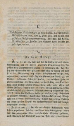 I. Nachstehende Erläuterungen zu dem Gesetze, ...