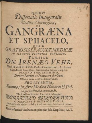 Dissertatio Inauguralis Medico-Chirurgica, De Gangraena Et Sphacelo