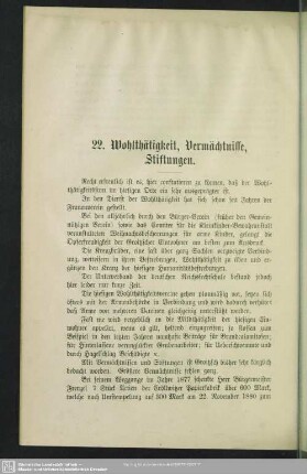 22. Wohlthätigkeit, Vermächtnisse, Stiftungen