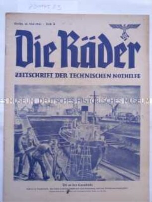 Fachzeitschrift der Technischen Nothilfe "Die Räder" u.a. über die Tätigkeit der TN in den besetzten Gebieten