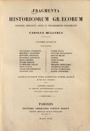 Fragmenta historicorum Graecorum : Apollodori bibliotheca cum fragmentis, 4