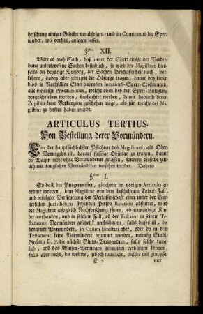Articulus Tertius. Von Bestellung derer Vormündern.