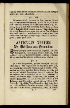 Articulus Tertius. Von Bestellung derer Vormündern.