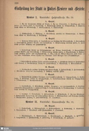 Eintheilung der Stadt in Polizei-Reviere und -Bezirke